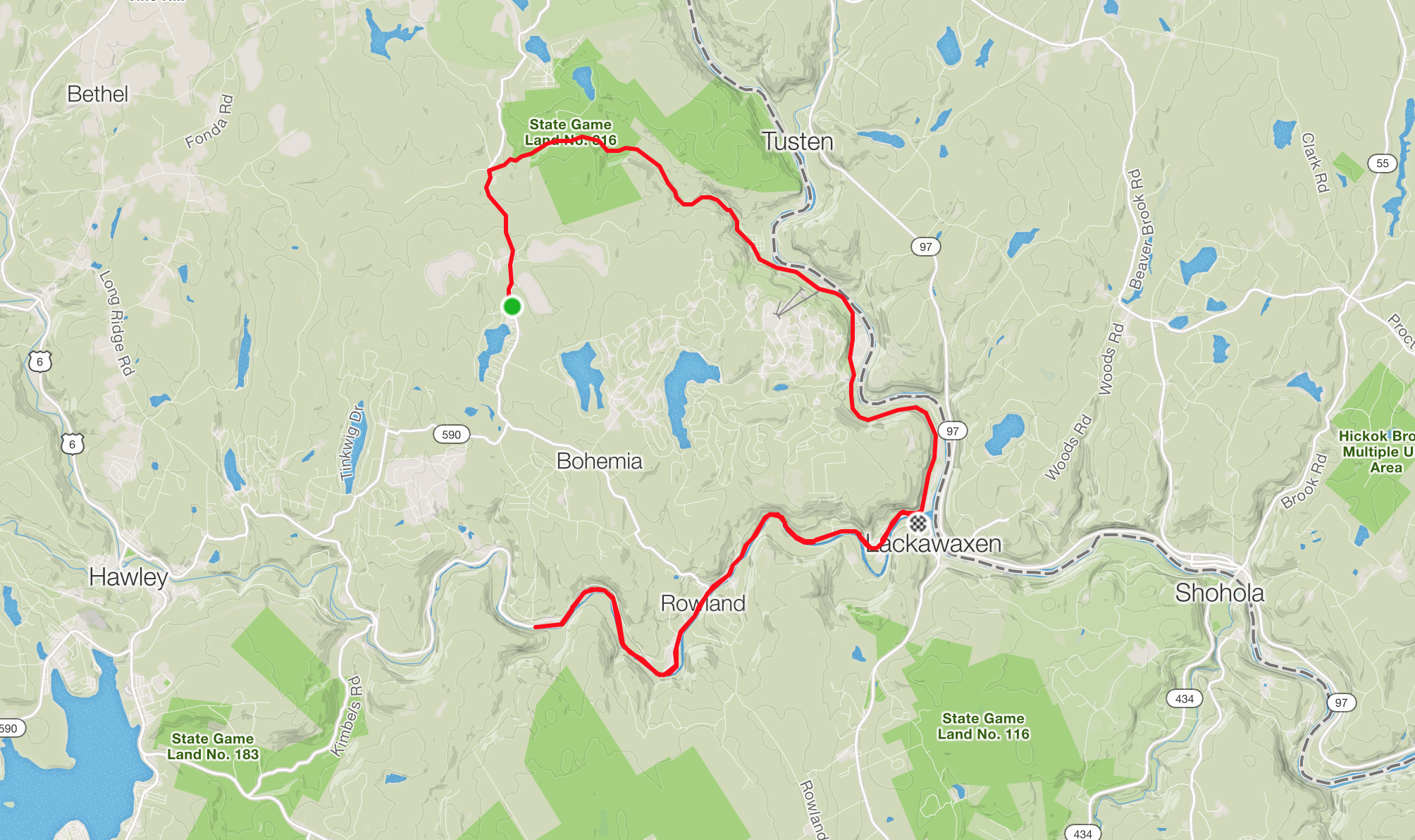 Map outlining Two Rivers Marathon course route