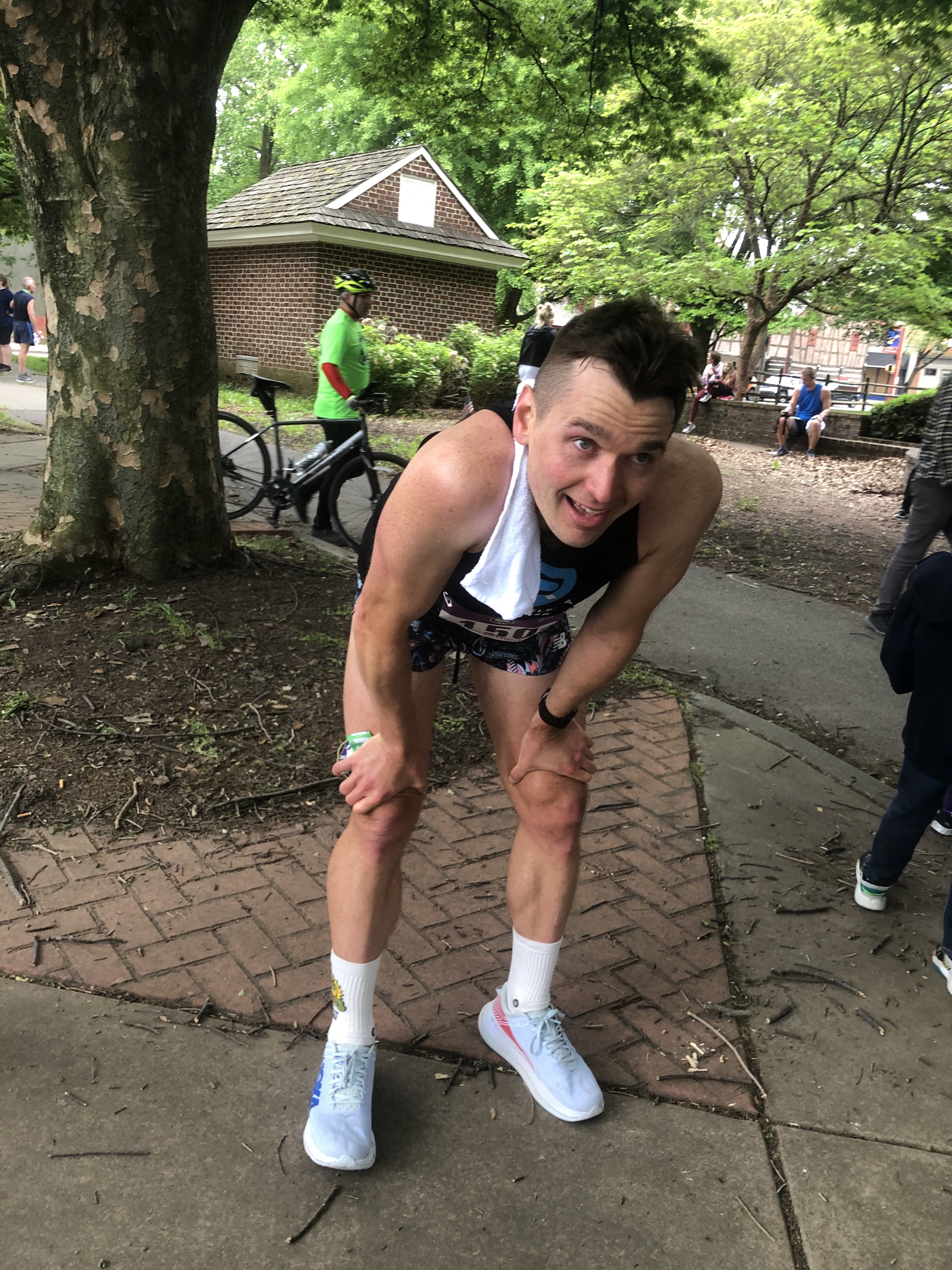 Will Vedder folded over after the conclusion of 2021 York County Marathon