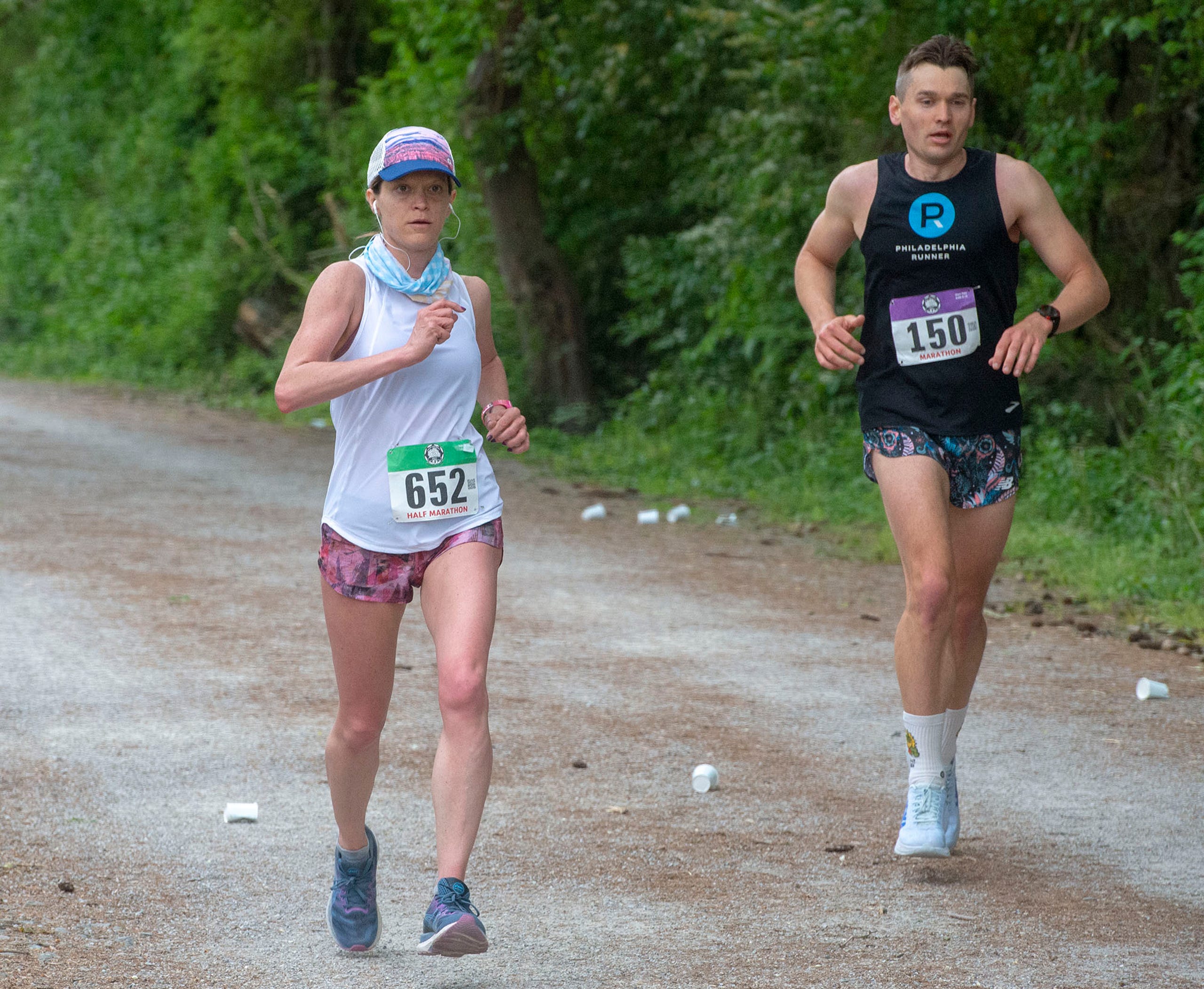 Will and some lady racing down gravel trail in York PA Marathon